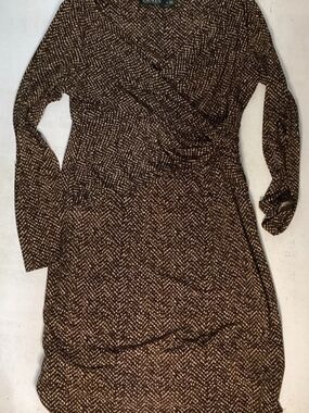 Lauren Ralph Lauren Herringbone Long Sleeve Dress 12 Brown/Black Women’s Lined